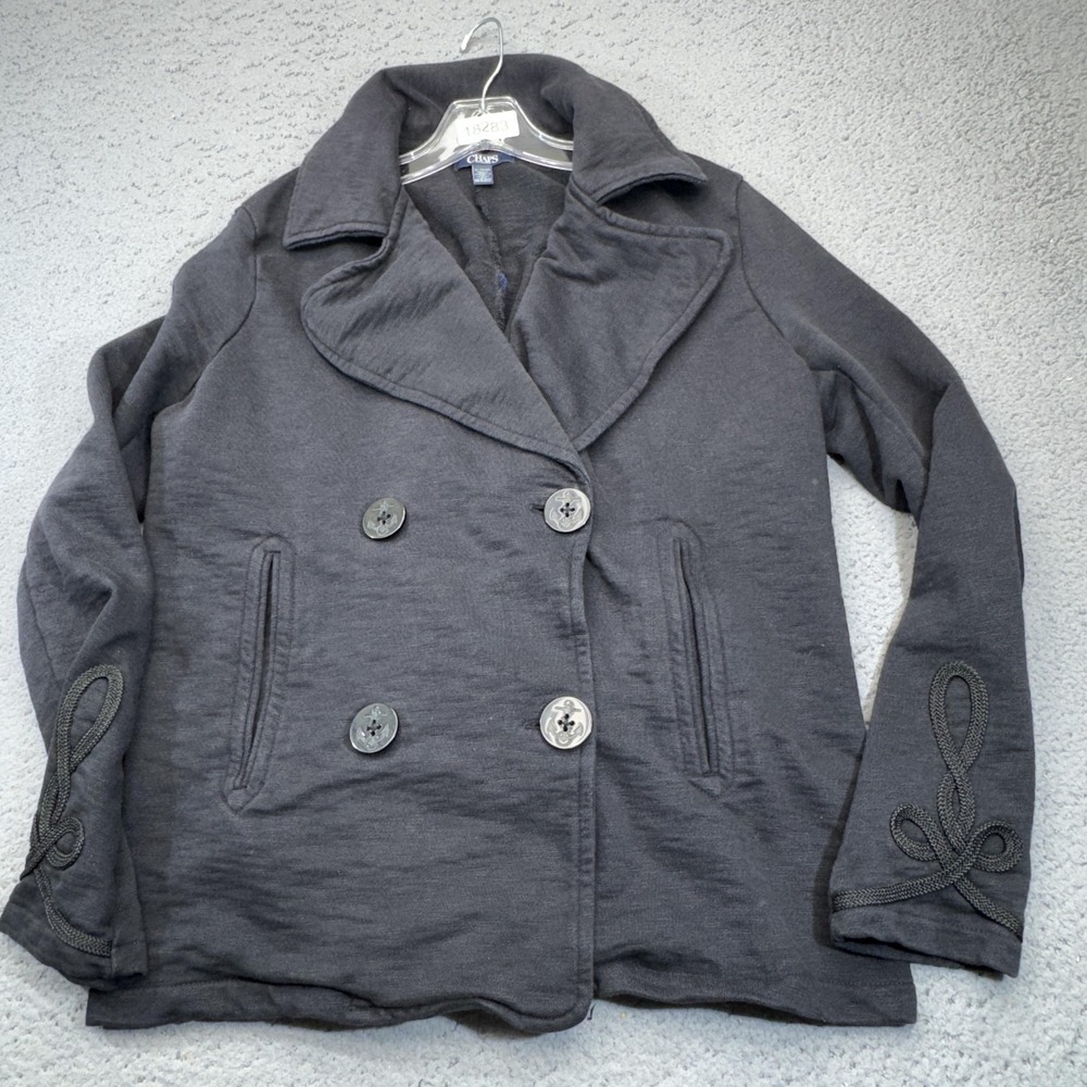 Chaps Peacoat Jacket Womens XL Black Double Breasted Nautical Anchor Coat
